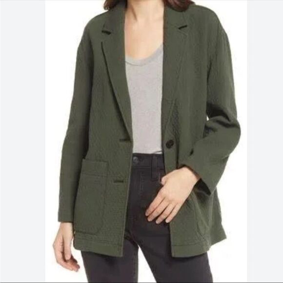 Madewell Blazer Diamond Jacquard Shaw Olive Green Small Quilted 100% Cotton - Picture 2 of 11